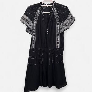 Veronica Beard Minos Embroidered Flutter Sleeve Mini Dress – Silk-Blend Boho 6